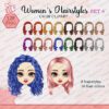Female Hairstyles Set of four, Chibi clipart 6 Women’s Hairstyles