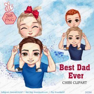 Best Dad ever clipart, Father's Day clipart, Father and Children, Father and Baby
