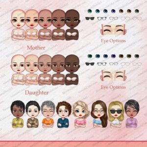 Mother and Daughters, Woman's arms crossed, Chibi clipart 2 chibi clipart