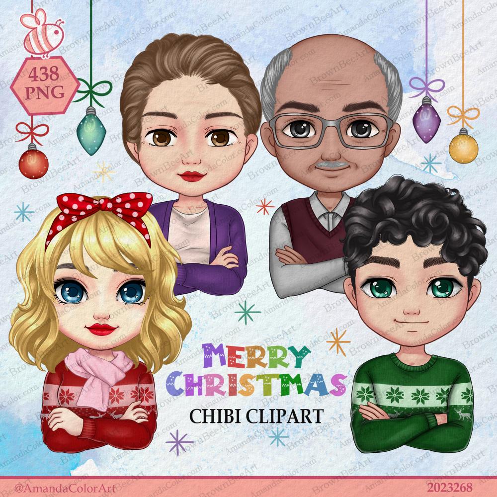 Christmas Chibi Clipart, Chibi Winter Clipart, Merry Christmas, Personalized clipart 1 christmas clipart