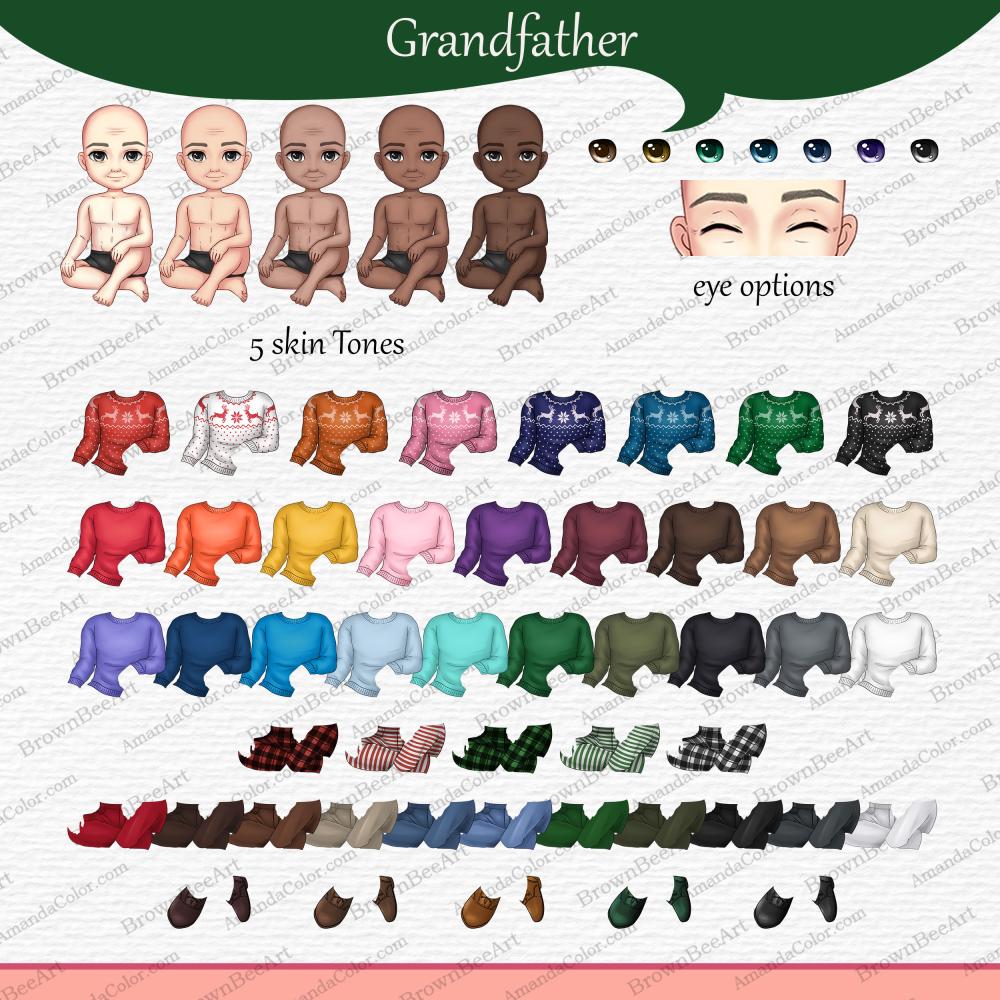 Christmas Family Chibi Portraits Clipart, Family sitting clipart, Merry Christmas 5 family christmas
