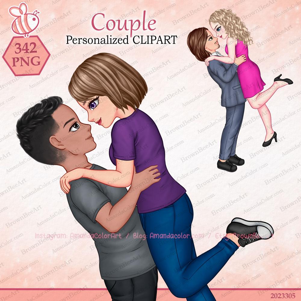 Personalized Couple Clipart, Valentine's day clipart, Happy couple, Anime clipart 1 couple valentine clipart