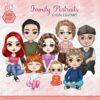 Family Chibi Portraits Clipart, Family sitting clipart, Grandfather, Grandmother, Mother, Father, Children, Teen clipart 9 Family clipart
