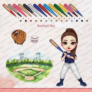 Baseball girl clipart, Cartoon Baseball clipart, Clipart bundle, Sports Clipart, Chibi clipart, Girlfriend clipart 4 Woman playing baseball
