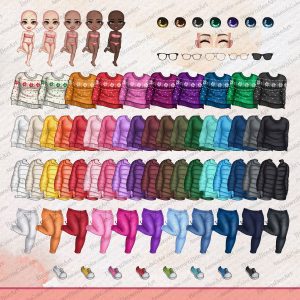 Winter Friends clipart, Sibling clipart, Christmas clipart, Chibi clipart, Personalized files 2 Winter Friends clipart