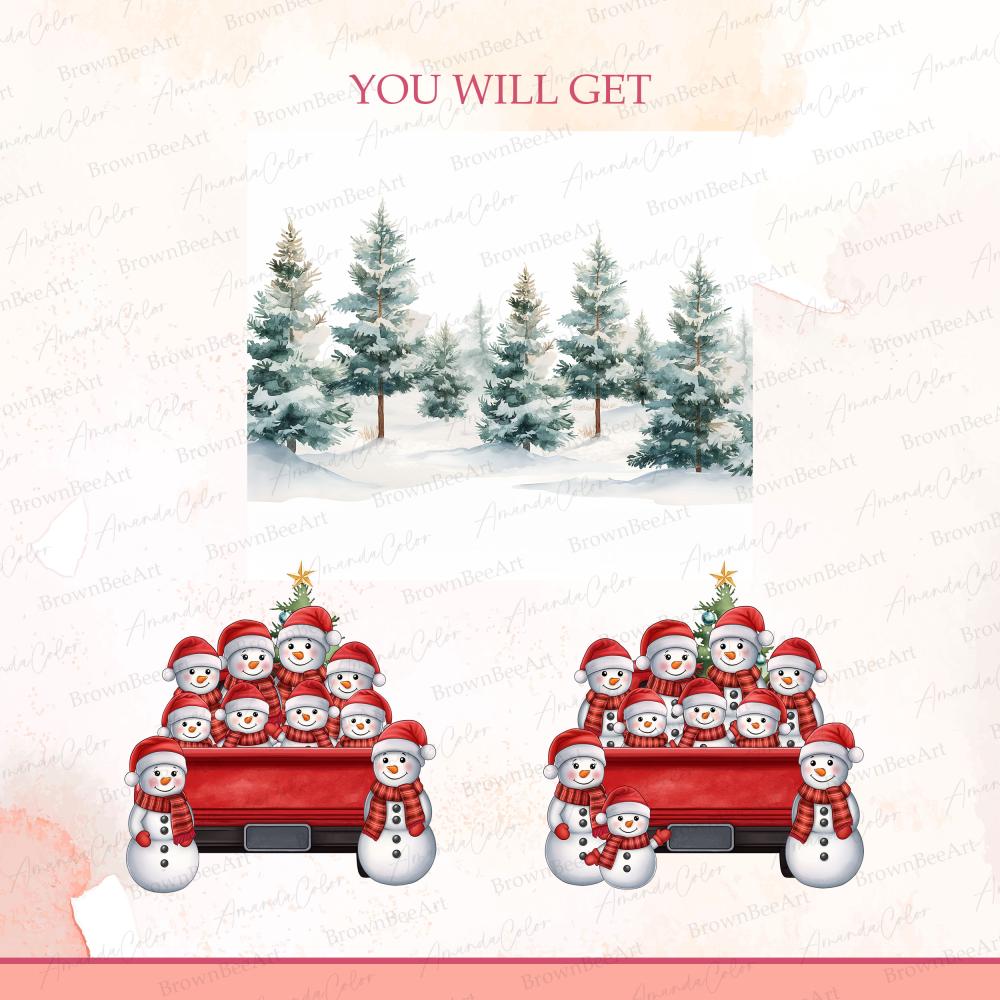 Personalized Snowman Family Clipart, Custom Christmas PNG, Winter Digital Download Gift 5 Snowman Family Clipart