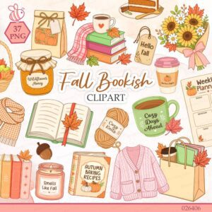 fall bookish clipart